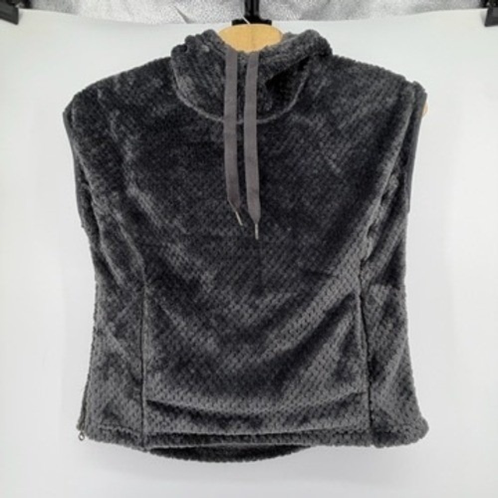 Columbia Womens Charcoal Gray Textured High Pile Fleece Sleeveless Hoodie Large